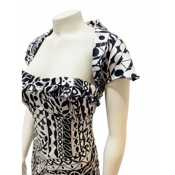Nina Austin Silk Beaded Abstract Black and White Dress Large - Picture 6 of 16